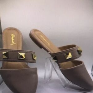 Qupid Taupe Studded Flats